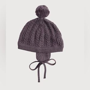 NWT EAR FLAP SWEATER BEANIE,ARCTIC DUSK, ORGANIC COTTON/SILK CABLE KNIT 6-12 mth